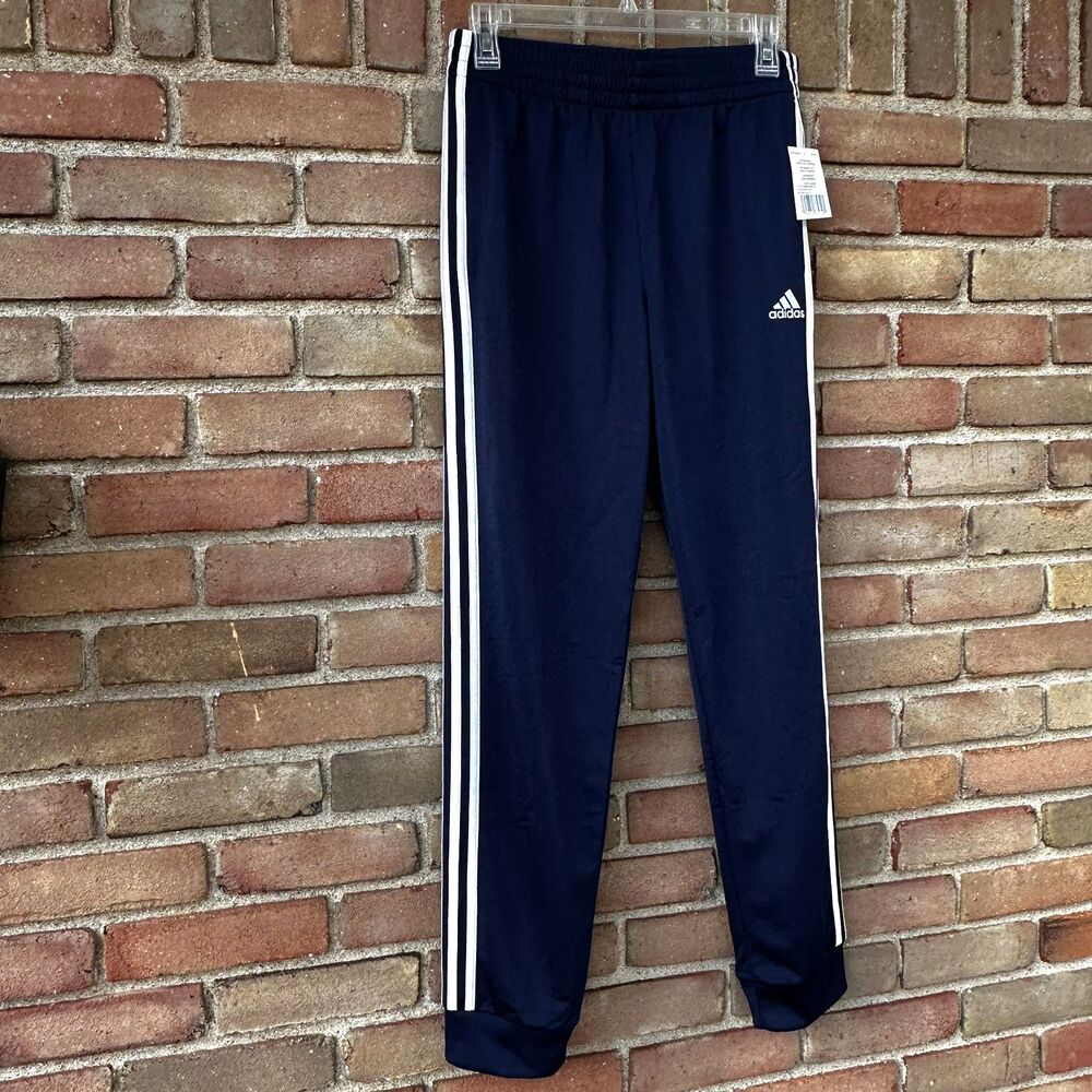 NEW Adidas Iconic Tricot Jogger Track Pants Boys XL 18/20 Navy Blue 3 Stripe - Picture 5 of 13
